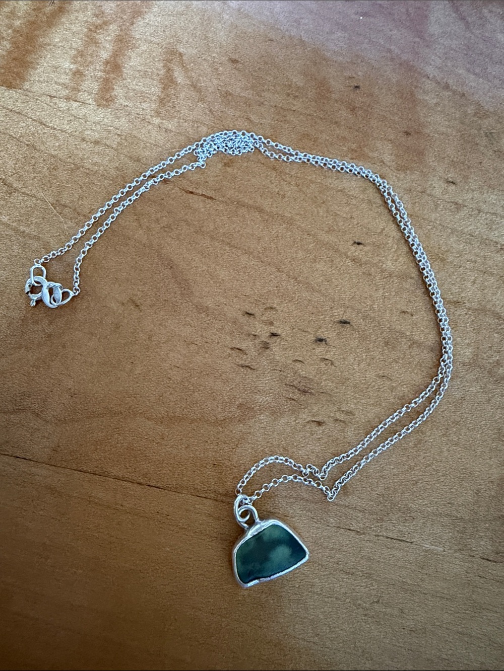 Sterling Silver Green Sea Glass Pendant Necklace With Orca